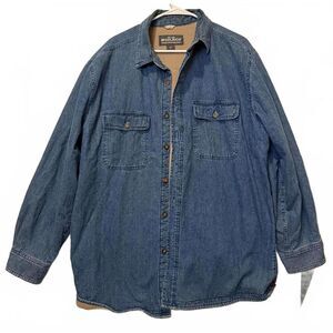 Woolrich Sherpa Lined Denim Shirt Jacket Mens L Button Front Workwear Shacket